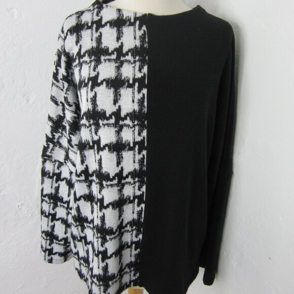 Joseph Ribkoff Women's 14 Black Houndstooth/Solid Long-Sleeve Knit Top NWT - Picture 1 of 7